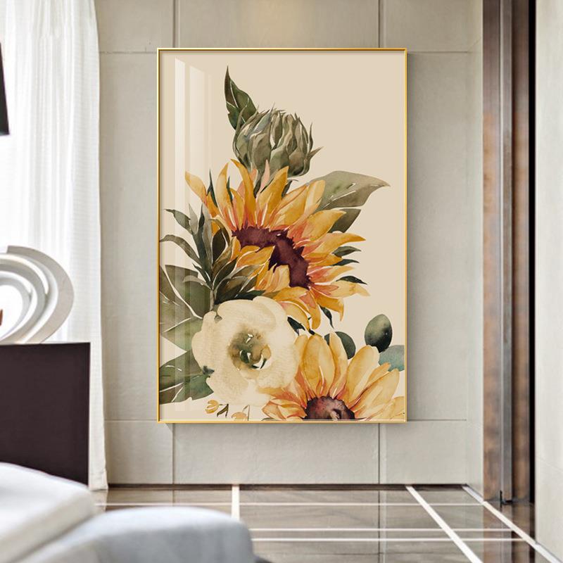 向阳花开现代简约客厅装饰画轻奢向日葵大幅沙发落地画玄关挂画