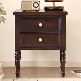 全实木塞拉床头柜复古风家用卧室简约红橡木储物柜中古风2024新款