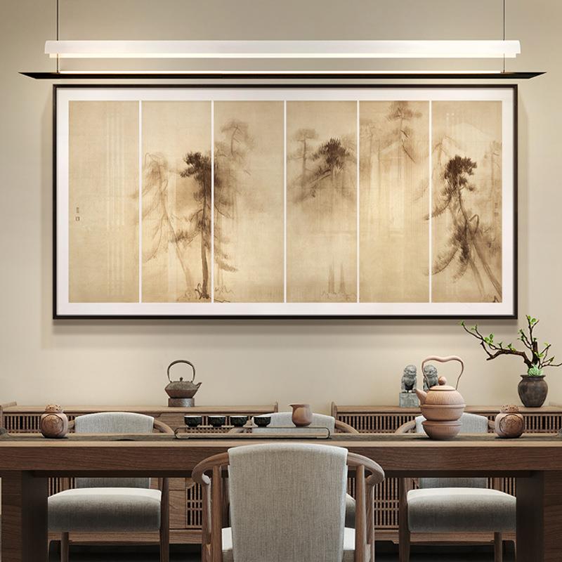 长松平远新中式茶室禅意装饰画客厅大幅松树挂画办公室背景画