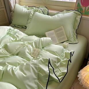 2025新款冰丝韩系大花边水洗真丝四件套含买家秀1.2m床单三件套