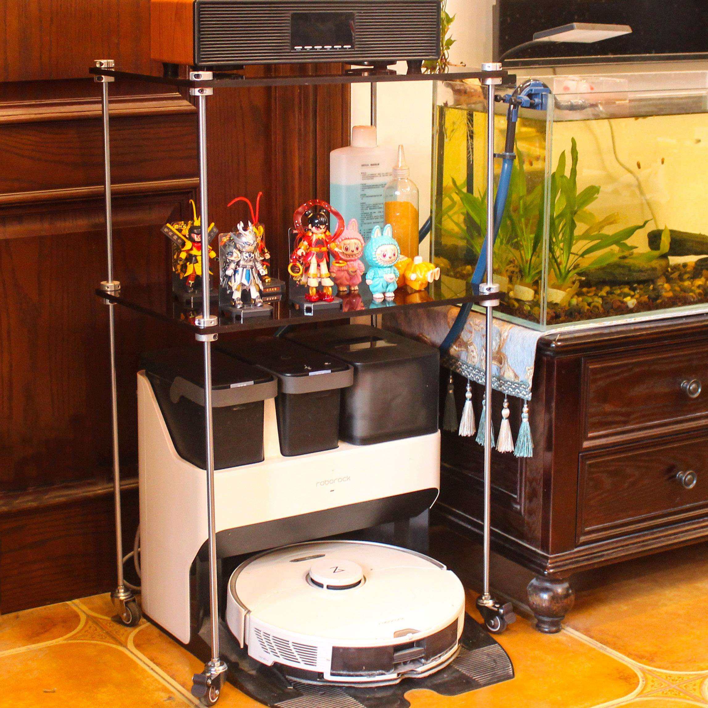 扫地机器人上置物架收纳柜亚克力光轴石头伴侣可移动边几收纳架