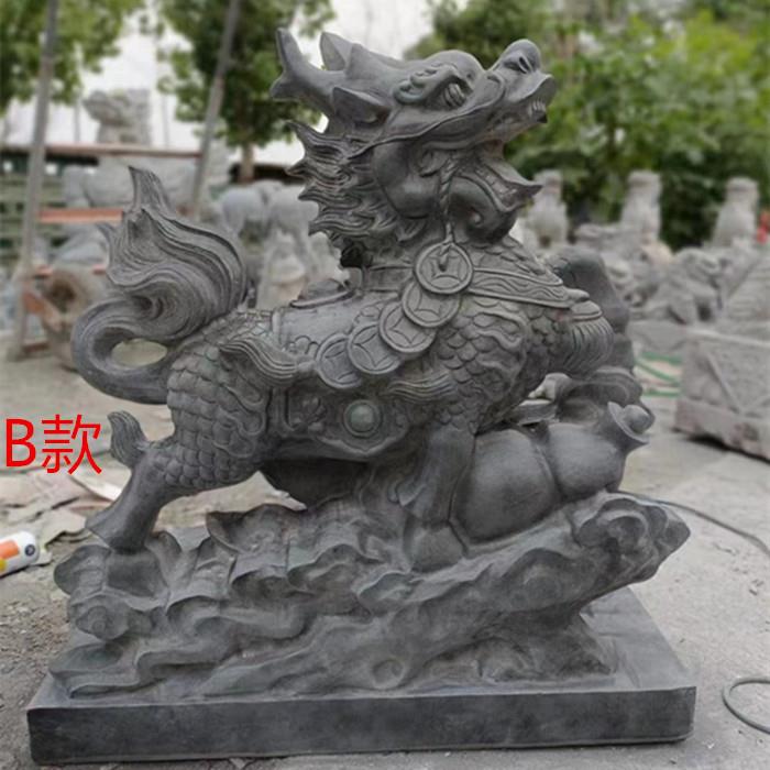 青石麒麟一对看门青石跑麒麟家用公司门口庭院摆件天然原石头雕刻