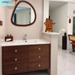 鸿福嘉月橡木中古风陶瓷一体盆实木浴室柜组合卫生间洗手烤漆洗漱