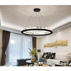 工业风现代铁艺灯具黑色LED客厅灯样板房北欧轻奢K9水晶网红吊灯