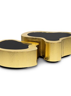 boca do lobo金属奢华设计感异形波浪纹茶几组合金色高端家具定制