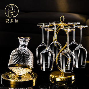 瓷多拉轻奢红酒杯套装 家用高档水晶旋转醒酒器高脚杯波尔多杯摆件