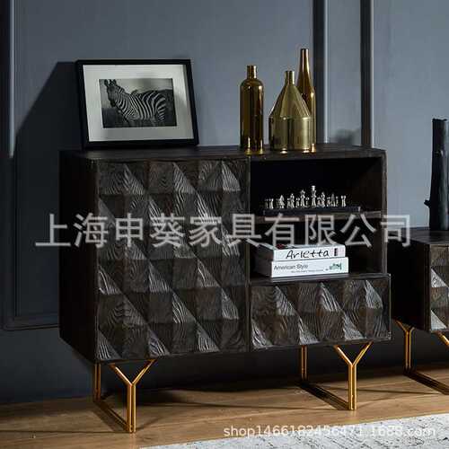 美式轻奢客厅餐边柜样板间门厅装饰柜复古别墅实木储物柜子玄关柜