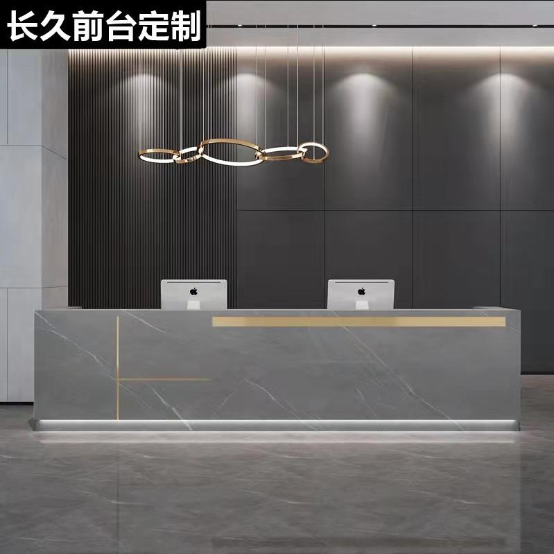 公司烤漆办公室前台接待台大厅商用l型吧台收银台柜台图片