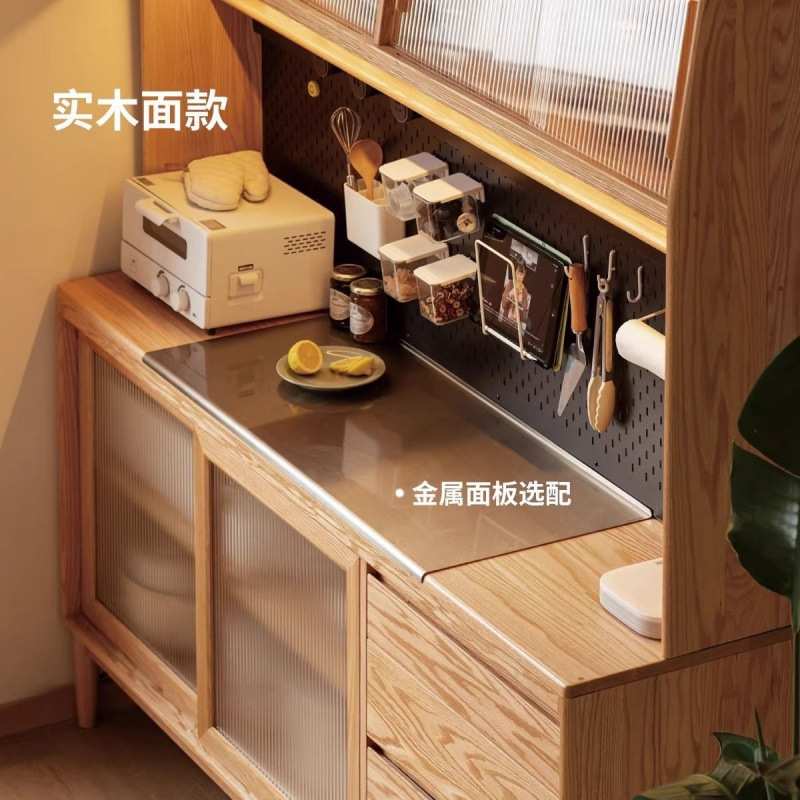 实木橡木餐边柜厨房收纳柜客厅橱柜角柜斗柜边柜简约北欧移门储物