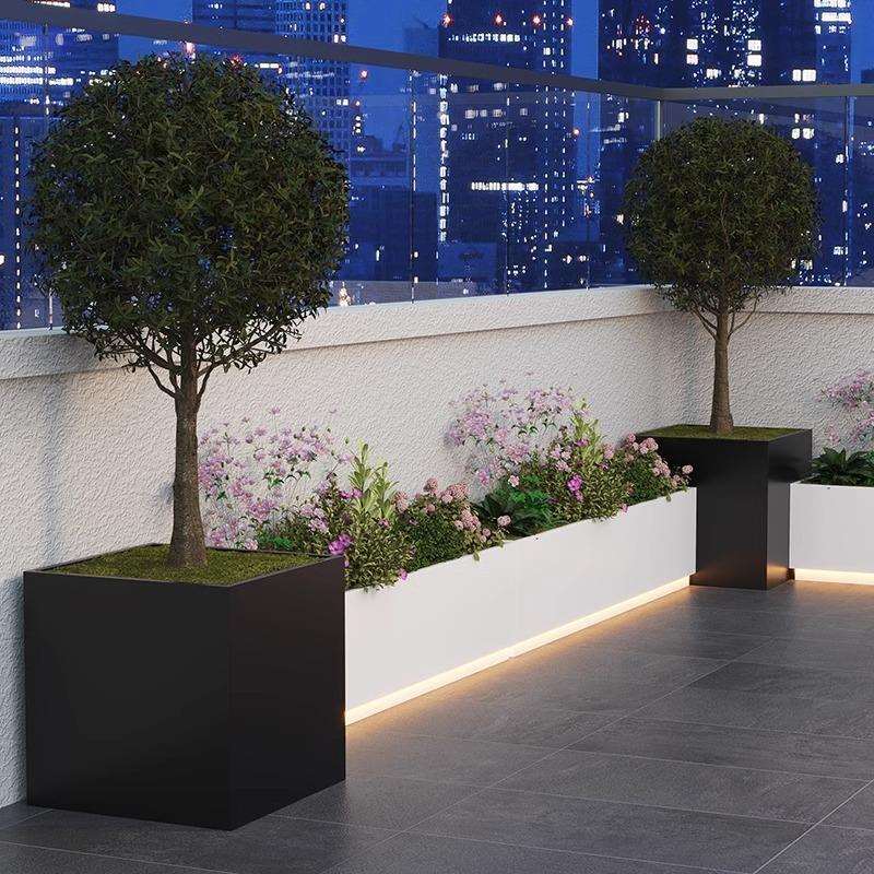 室内绿植花箱组合阳台室外铁艺种植箱户外商业街发光氛围花槽花坛图片