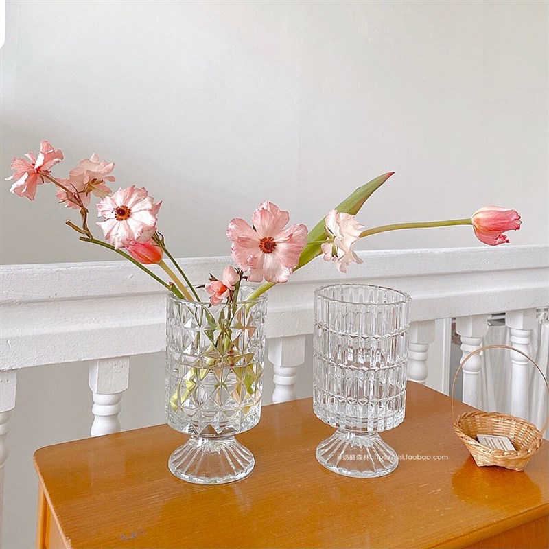 ins风透明浮雕玻璃花瓶笔筒收纳罐 欧式插花器 家居装饰桌面摆件