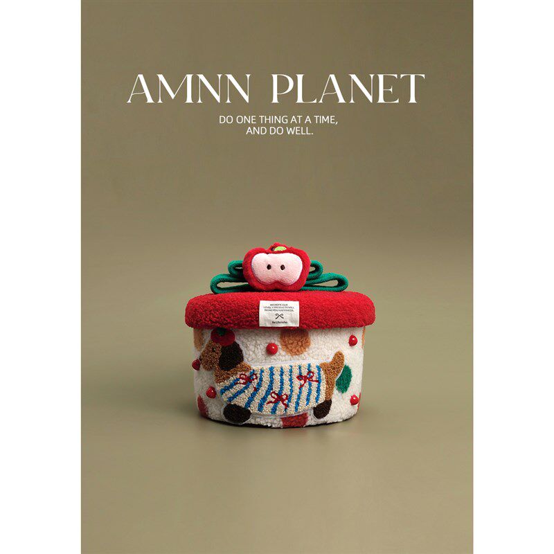 AMNN 羊羔毛波点条纹腊肠狗收纳桶可爱办公桌面杂物零食储物盒