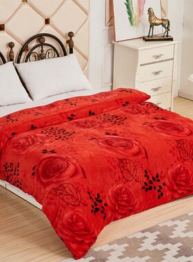 加绒法兰绒珊瑚绒被套单件红色2米冬季加厚保暖单双人法莱绒被罩