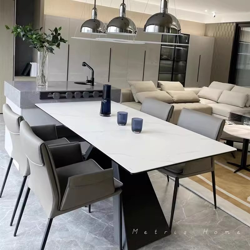 加厚岩板餐桌椅组合家用小户型餐厅桌子现代简约长方形可伸缩饭桌