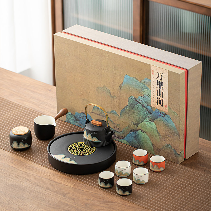 国潮文创陶瓷功夫茶具套装家用简约办公室整套日式茶壶茶杯礼盒装