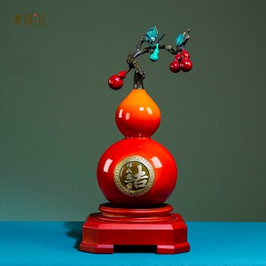 箐铜记 《吉祥福禄》葫芦铜摆饰家居装饰品客厅玄关乔迁新居礼品