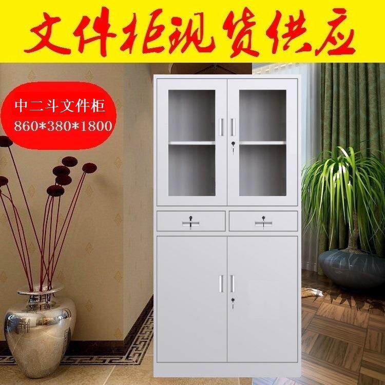 上海加厚钢制中二斗文件柜带锁资料柜铁皮柜冷轧板档案柜