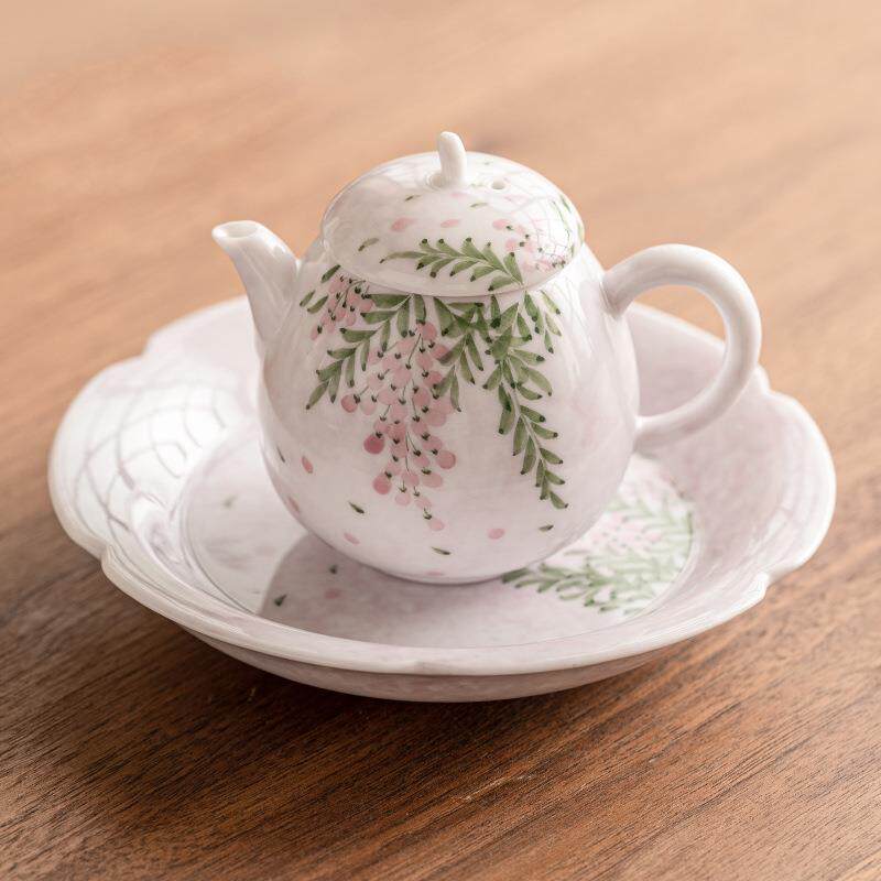 手绘紫藤花潘壶茶壶女士茶具陶瓷功夫泡茶壶单个迷你小壶喝茶