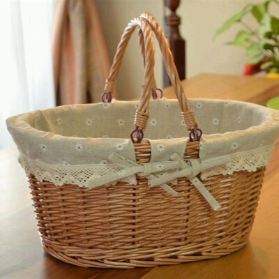 ZAKKA原色食品篮子车篮竹篮柳编收纳 野餐篮购物篮鸡蛋筐手提藤篮