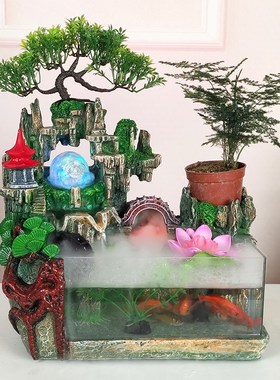 流水摆件可养鱼缸鱼池自循环水客厅装饰品风水轮酒店铺开业送礼物