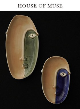 缪斯家智慧眼手绘描金陶瓷果盘抽象艺术收纳盘家居玄关钥匙盘