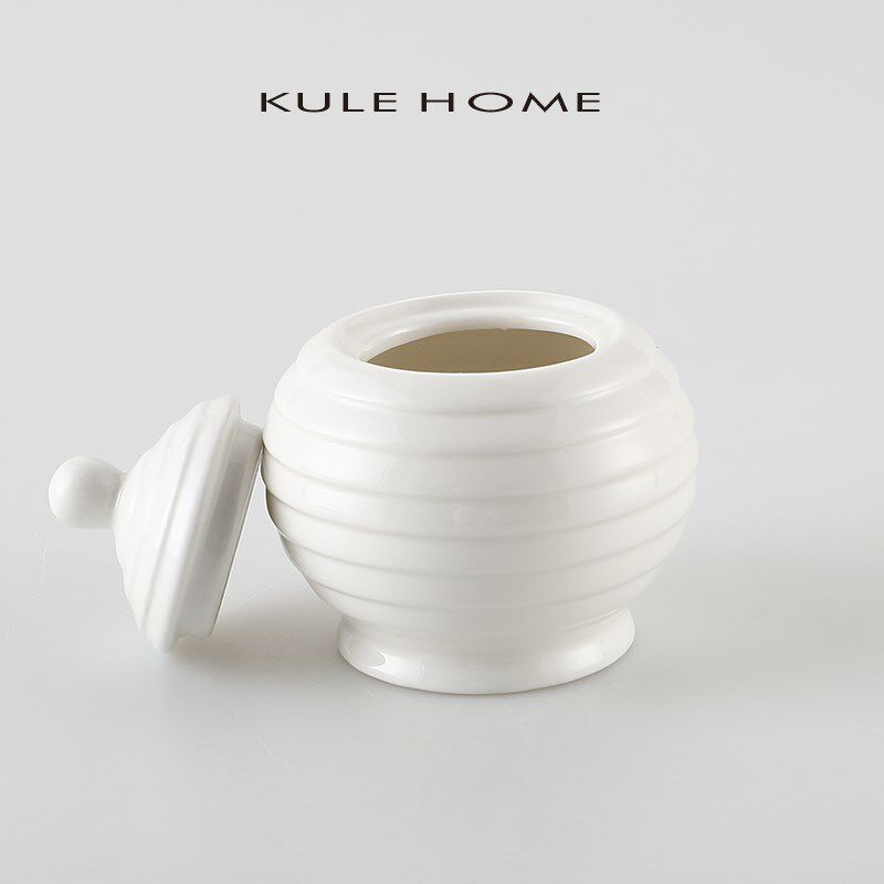 KULEHOME咖啡方糖罐陶瓷带盖糖果罐糖缸装储收纳盒家用创意棉签盒