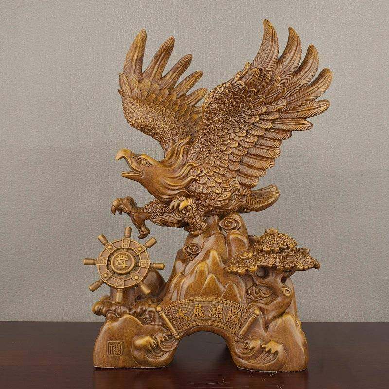 老鹰摆件大展宏图老鹰仿木雕树脂工艺品办公室家居酒柜桌面摆设品