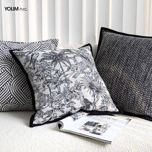 黑白灰法式中古风动物花纹雪尼尔提花客厅沙发抱枕床头靠枕靠垫套