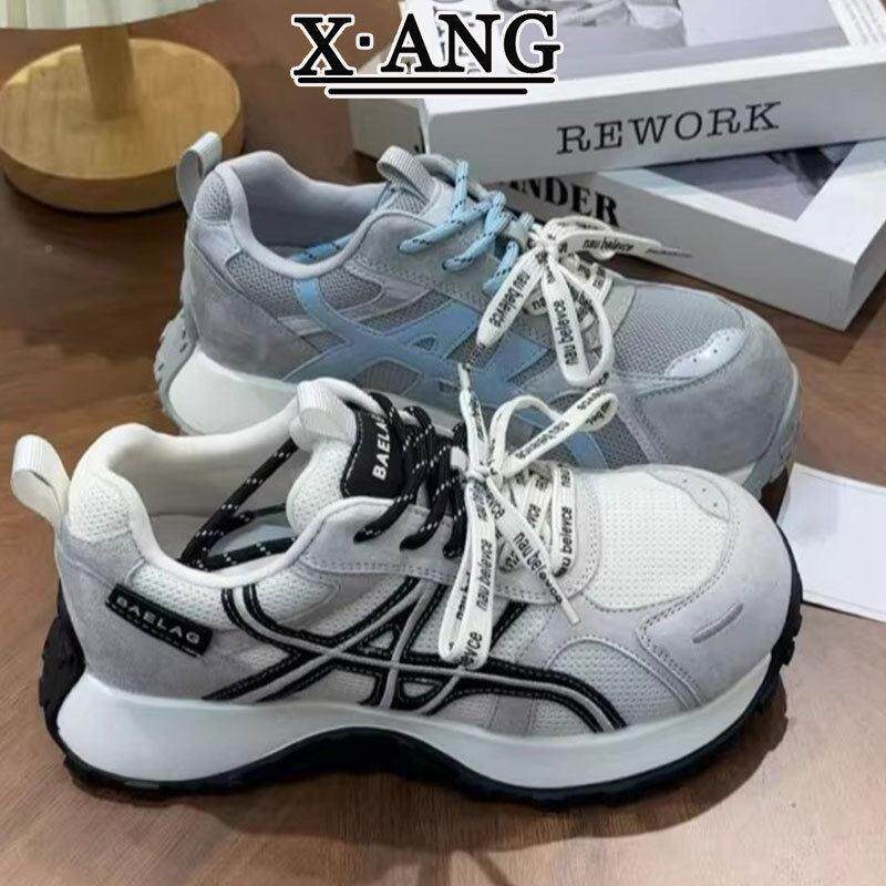 2026早春季新款色甘老爹鞋女红无品牌/款德训动鞋真皮休闲运鞋厚