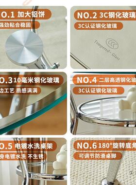 钢玻璃餐玻桌形桌面玻璃圆桌洽谈圆985桌椅组合家用双层小圆化桌