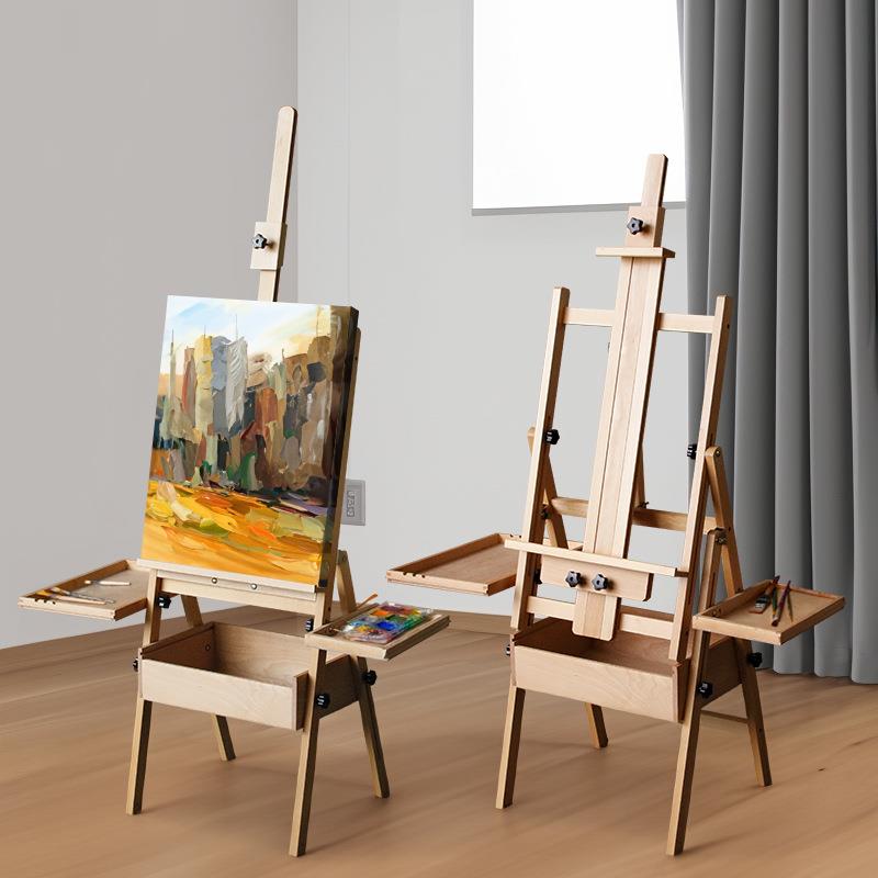 榉木制画架美术生专用可折叠平立两用带抽屉托盘儿童素描油画画架