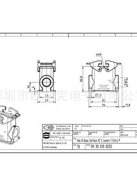 HARTING浩亭09300100232哈丁Han B矩形连接器10 B高结构表面安装