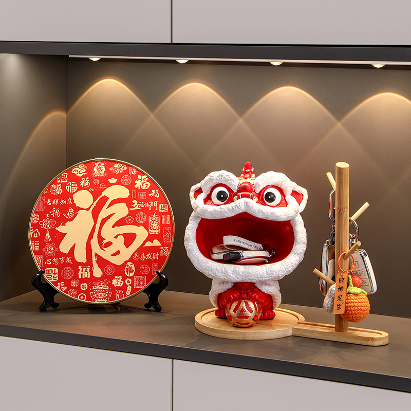 国潮醒狮入户门玄关摆件乔迁之喜现代简约放钥匙收纳轻奢高档客厅