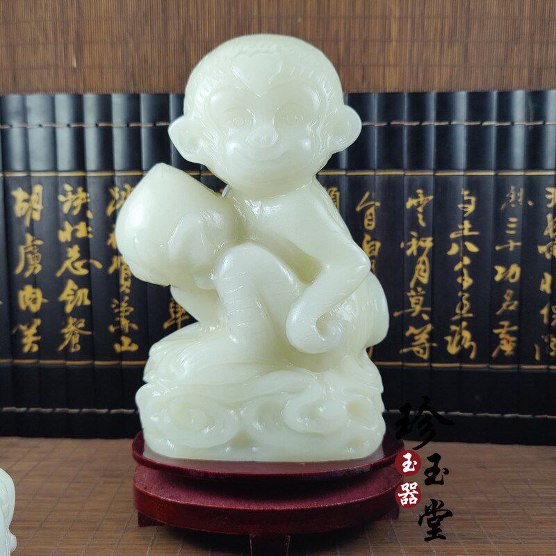 包邮天然白玉猴子摆件玉石十二生肖猴贺寿猴装饰品家具摆设礼物