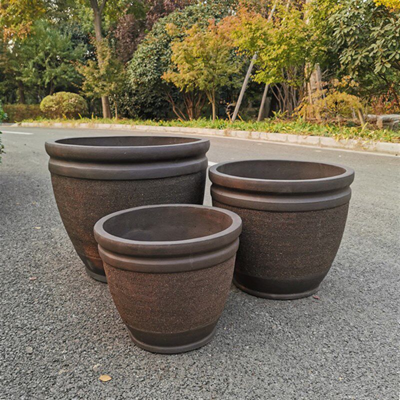 包邮室外素面水缸庭院特大号粗陶荷花缸陶土盆特大口径花盆陶罐