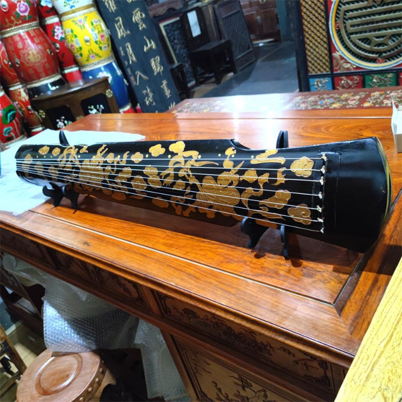 古琴手绘乐器复古古典演奏弹拨创意装饰空间背景墙出现入门练手琴