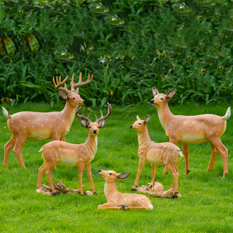玻璃钢新款仿真梅花鹿雕塑景观装饰造景花园庭院动物公园户外摆件