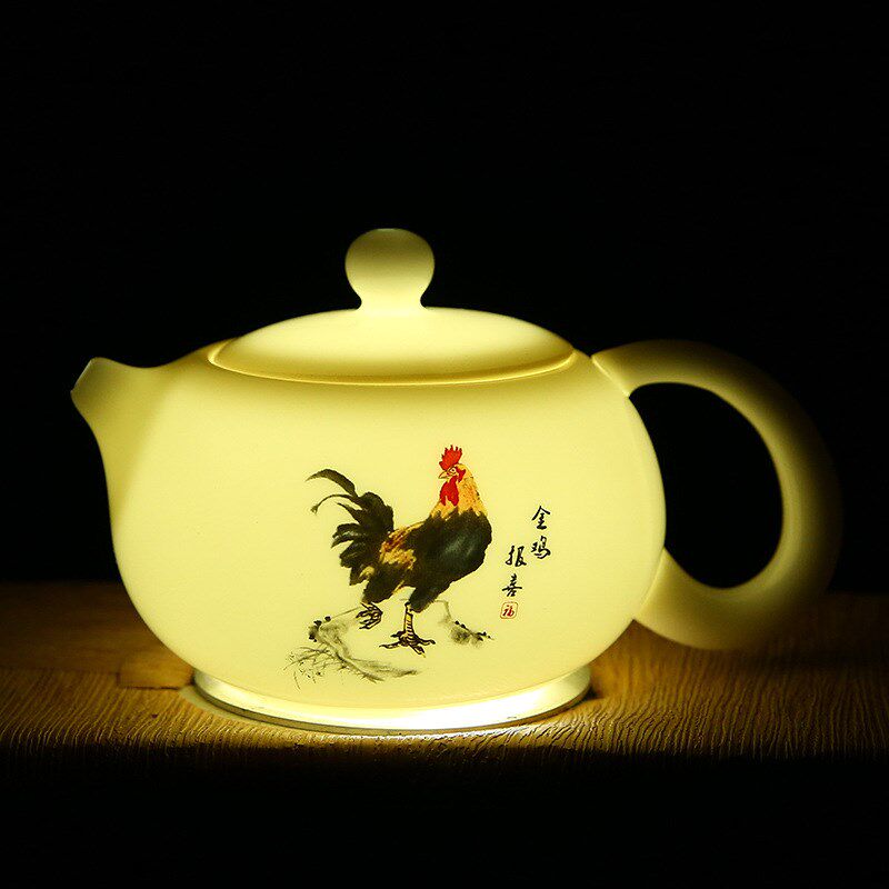 德化白瓷茶壶羊脂玉瓷水墨画公鸡西施壶陶瓷大容量泡茶带过滤单壶
