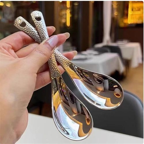 【思思专享】【拍一发4个】复古式锤点勺子不锈钢锤纹勺家用加厚