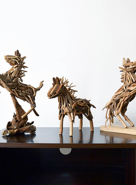 居慢生活手工实木马摆件客厅电视柜酒柜工艺品家居装饰品创意礼品