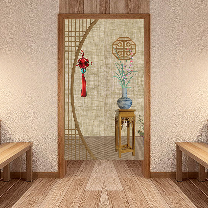 民宿客栈工装空闲门帘子卧室客房装饰大布帘玄关免打孔布艺隔断帘
