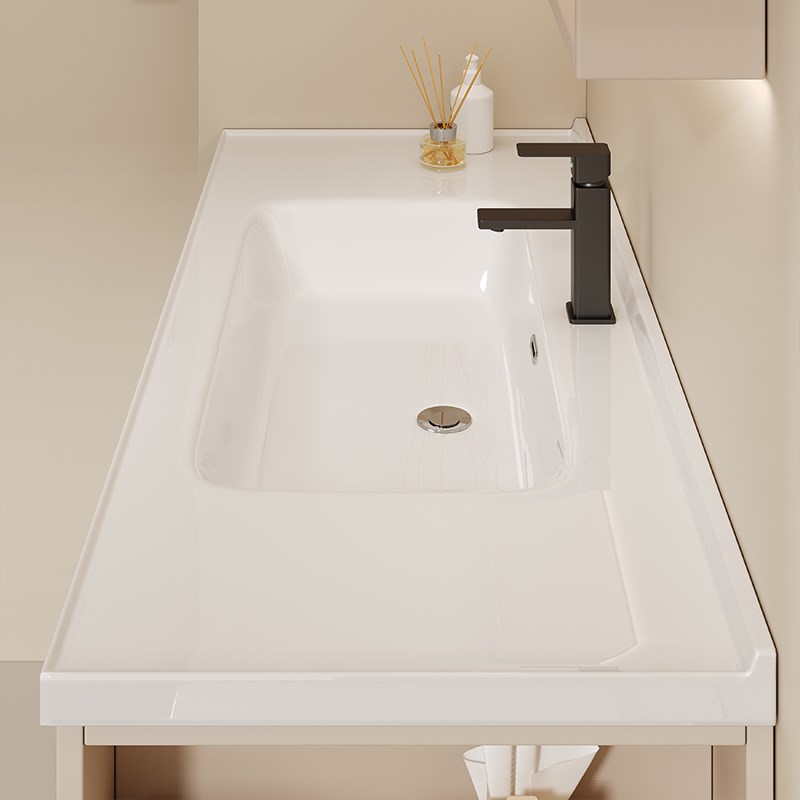 奶油风现代轻奢浴室柜组合陶瓷一体盆卫生间洗漱台洗手洗脸盆套装