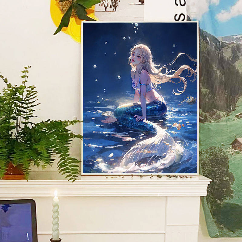 美人鱼钻石画2025新款贴画卧室客厅简单自己贴手工砖石水晶十字绣