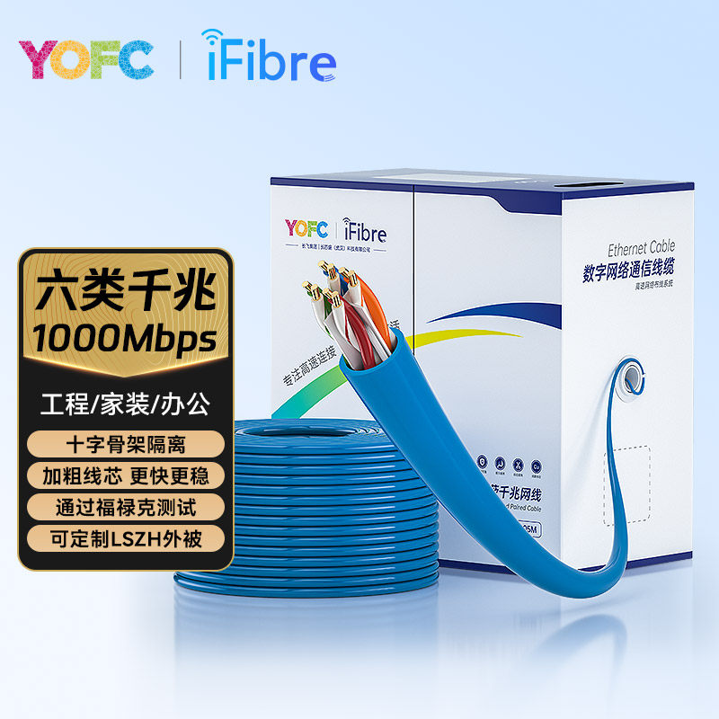 YOFC丨iFibre六类千兆网线1000M工程家装办公非屏蔽铜线POE宽带线