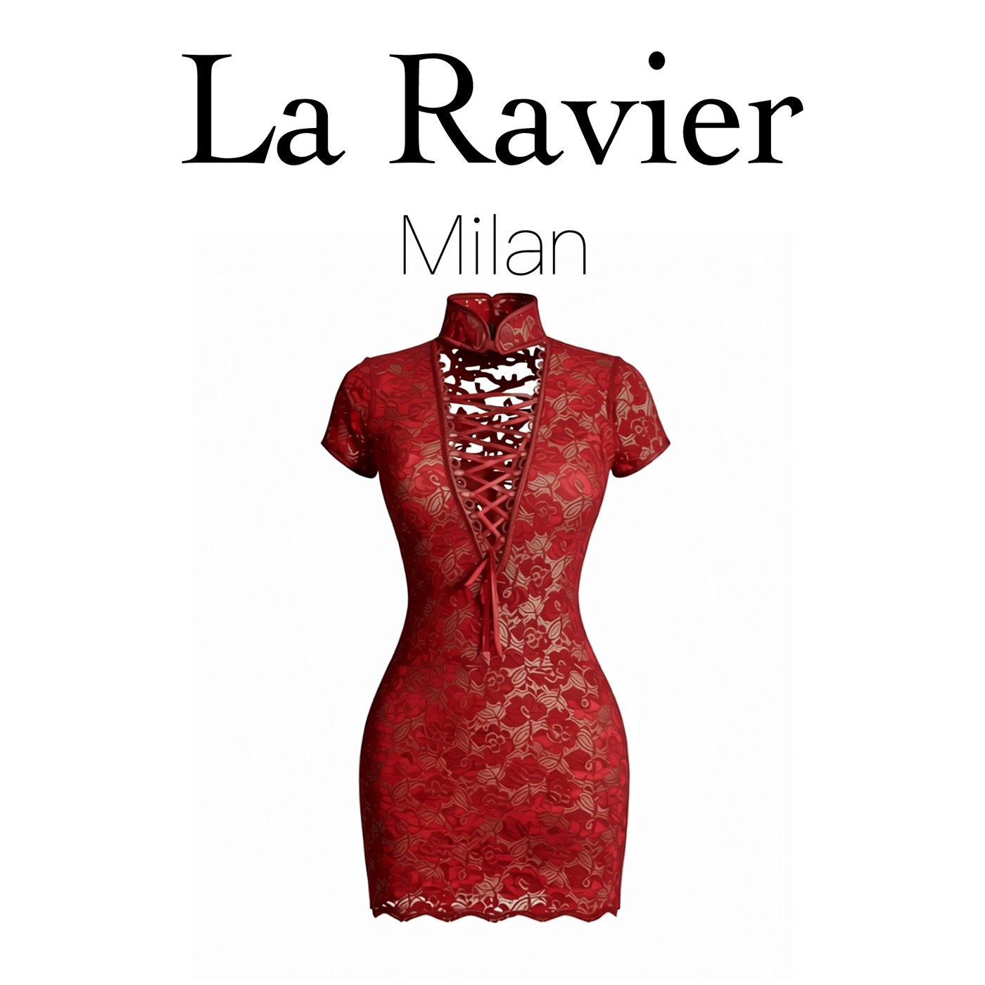 意大利 LA RAVIER性感蕾丝镂空系带睡裙女高领包臀修身显瘦睡裙