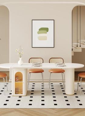 现代简约岩板伸桌C701缩折叠餐椅合用小户型长家方形北组欧奶油风