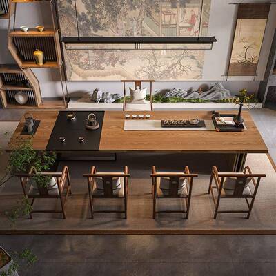 宋AXH代学实木白蜡木茶公茶桌一办体美大板茶台新中几式禅意家用