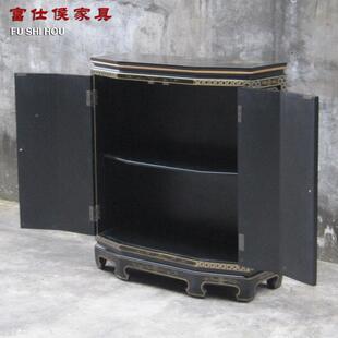 仕侯家具古典UFV中式玄关彩绘黑客柜漆画山水富厅储物柜子厂家