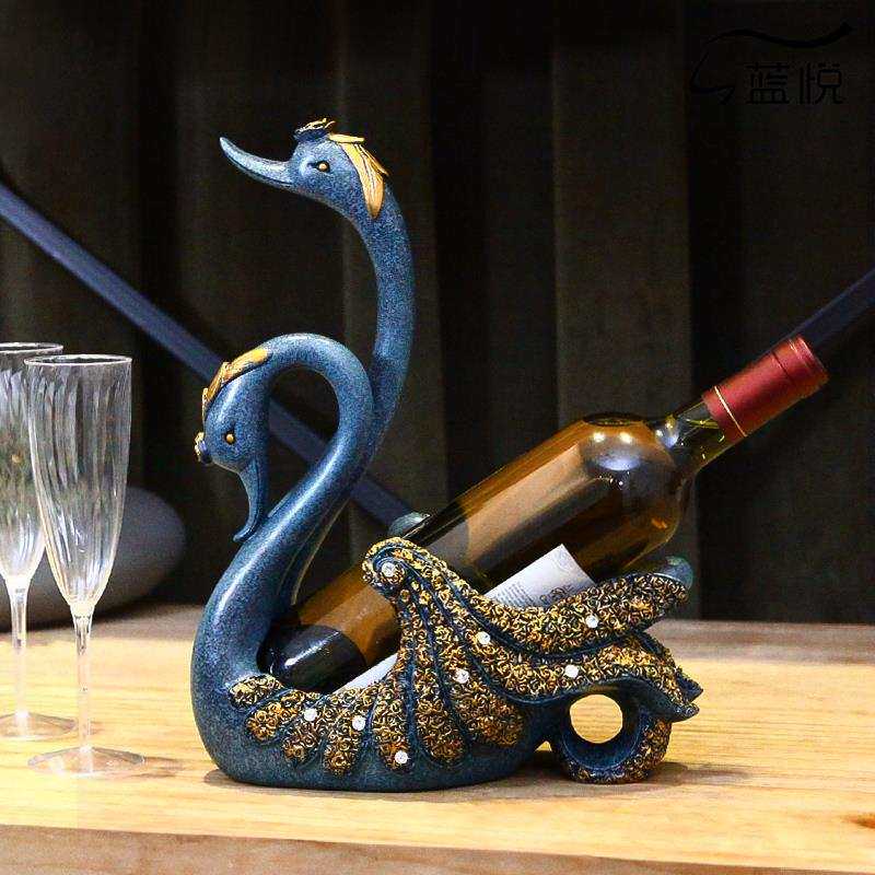 红酒架摆件轻奢现代家用创意天鹅斜放酒瓶杯收纳展示置物架子