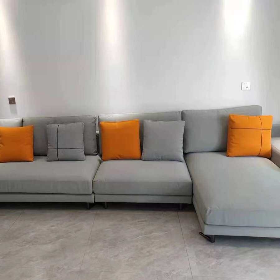 意式极简棉麻布艺沙发客厅简约现代转角轻奢高档家用别墅转角沙发